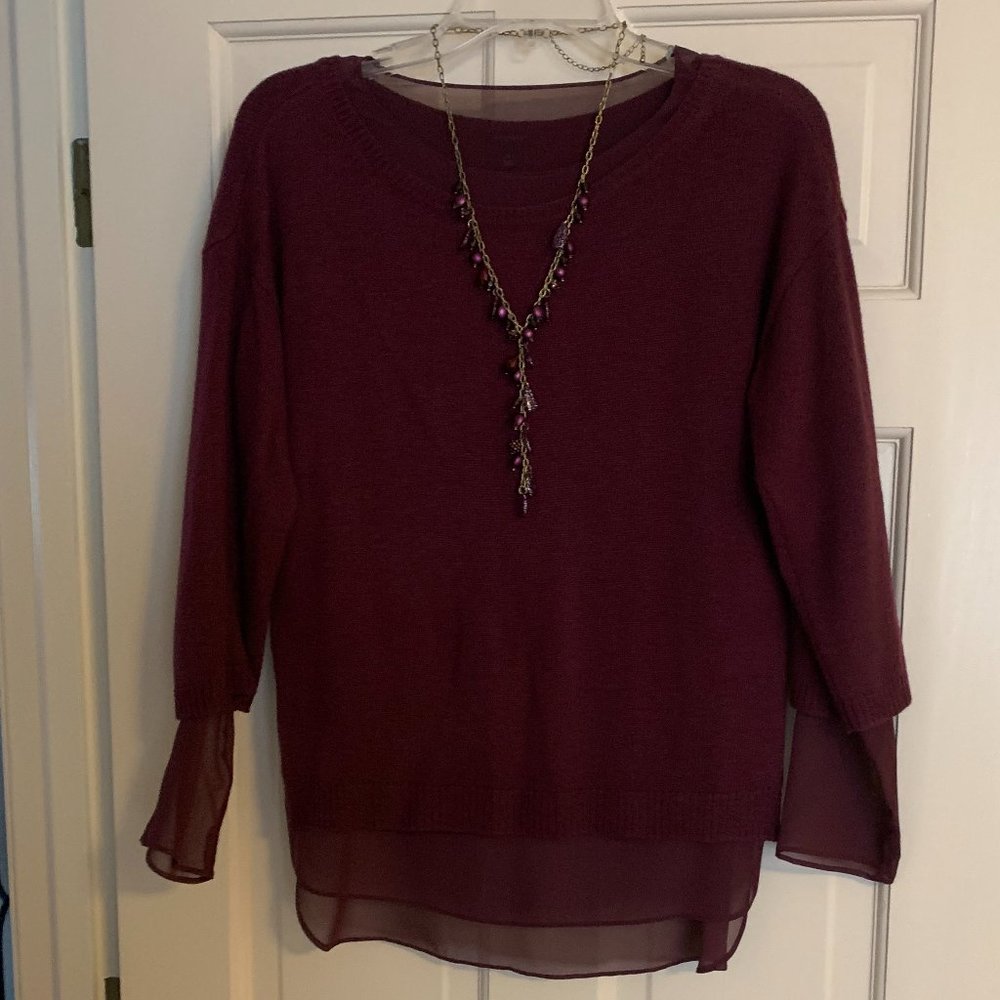 Ann Taylor Eggplant color Layered Sweater with Chiffon Liner